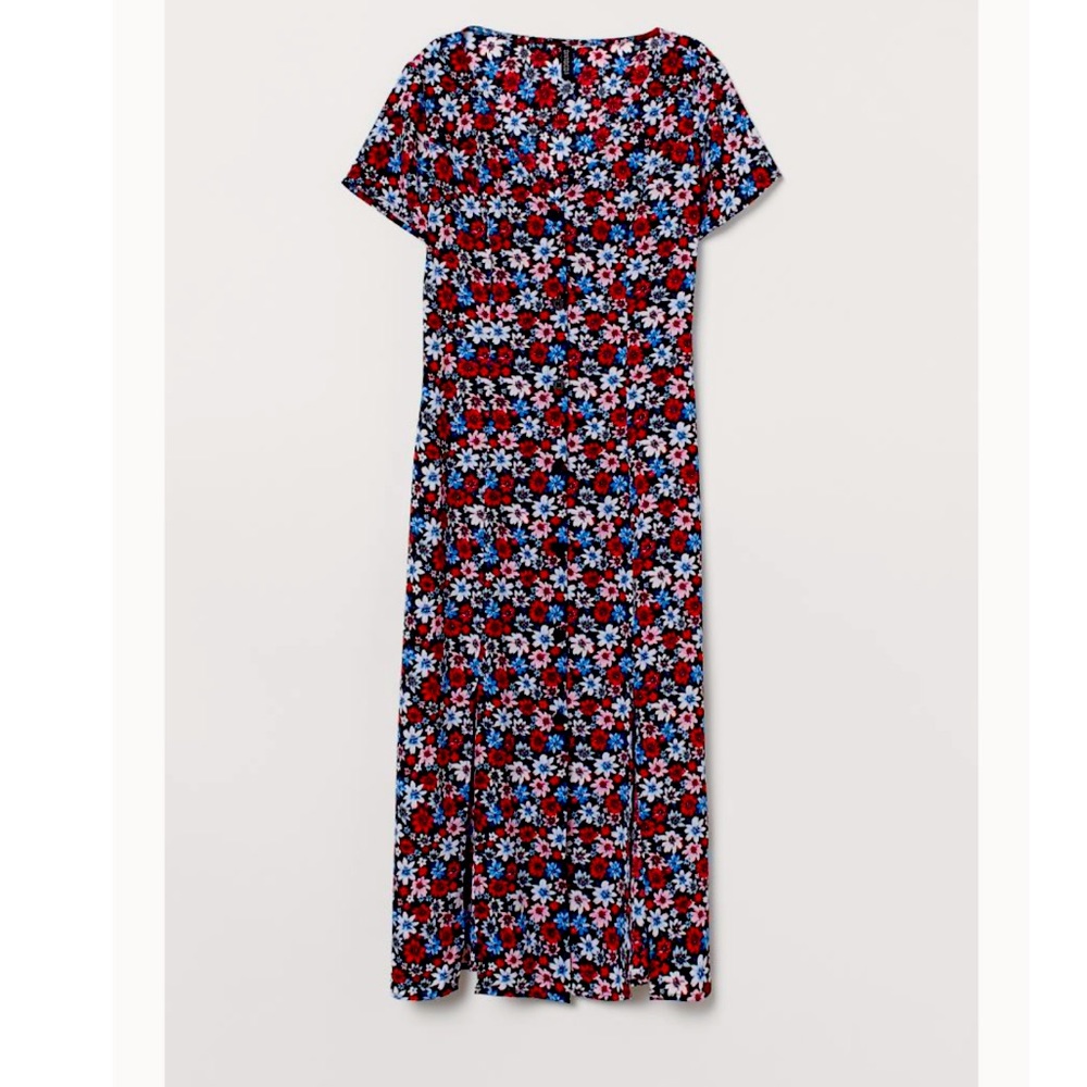 H&M floral button down midi dress with front slits